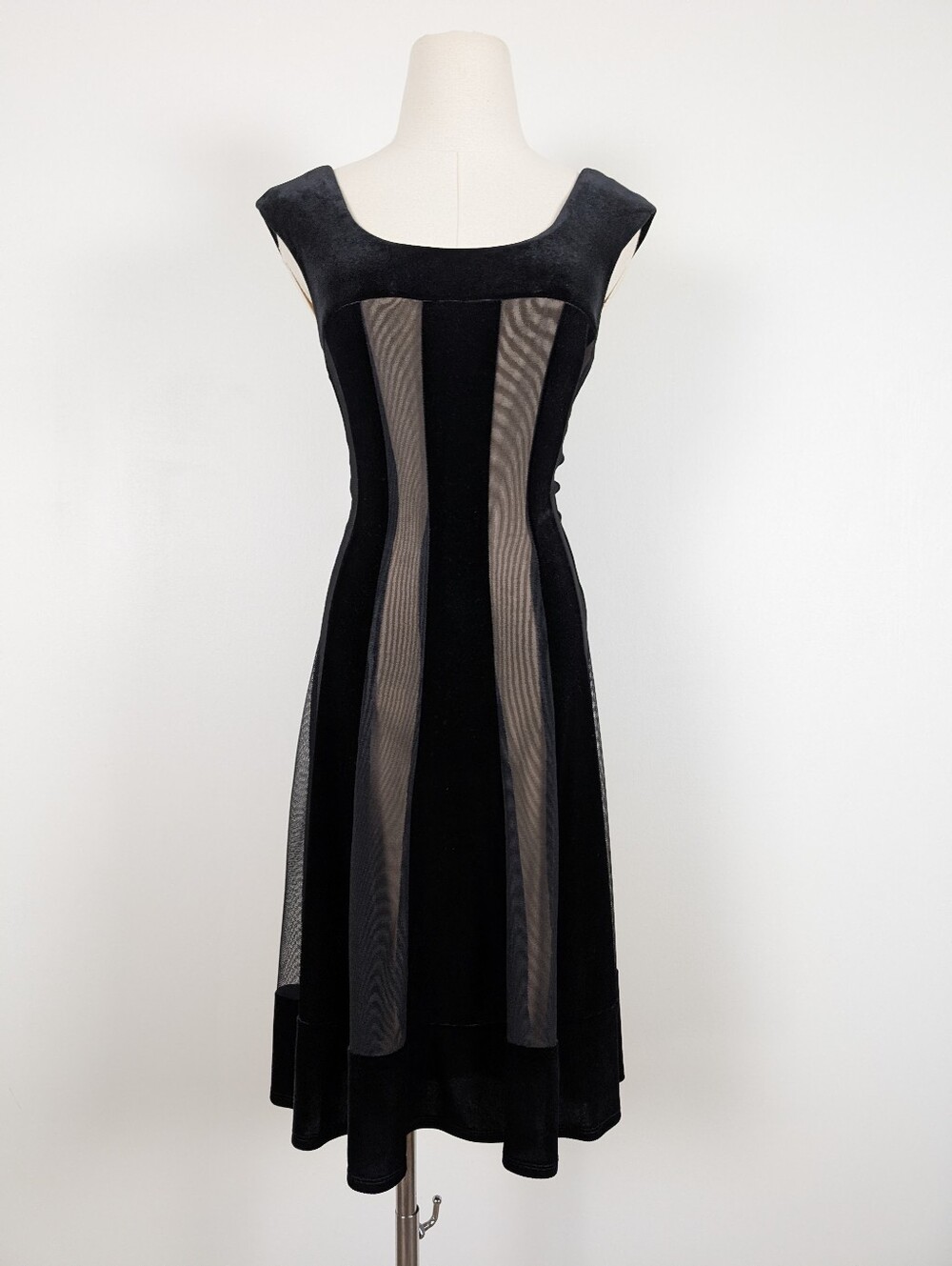 Y2K Connected Velvet Mesh Mini Dress Size 6 Black Gold (y) - Picture 3 of 11
